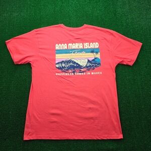Anna Maria Island Florida Tshirt Mens XL Pink Red Happiness Comes In‎ Waves